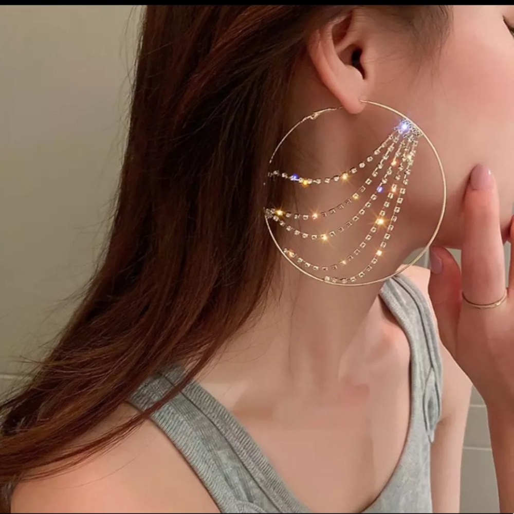 Big Rhinestone Hoop Earrings - Picture 3 of 5